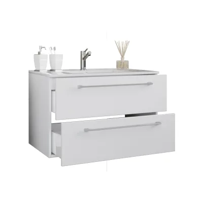 VCM 2-tlg. Waschplatz Waschtisch   Waschbecken Unterschrank Breite 80 cm   Badmöbel Set hängend mit zwei Schubladen   Badinos
