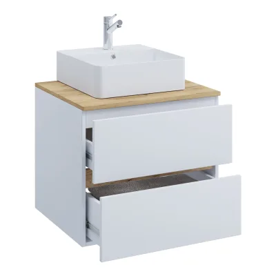 VCM 2-tlg. Waschtisch mit Aufsatz Keramikbecken, Badschrank mit 2 Softclose-Schubladen, Maße Waschplatz Set: H. 51 x B. 60 x T. 47 cm, Cosila-A