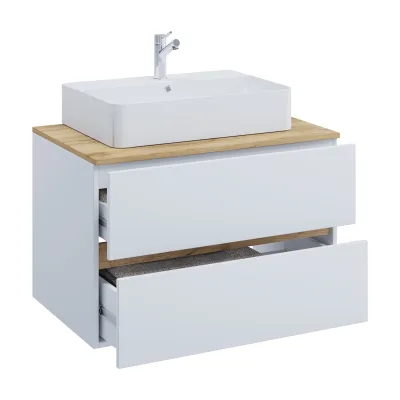 VCM 2-tlg. Waschtisch mit Keramik Aufsatzbecken, Badschrank mit 2 Softclose-Schubladen, Maße Waschplatz Set: H. 51 x B. 80 x T. 47 cm, Cosila-A