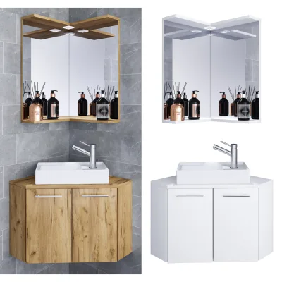 VCM 3-tlg Set   Waschplatz für Gäste WC   Gästebad   Waschtisch Toilette   Badmöbel Eckschrank   Badezimmer Set – Vilosa
