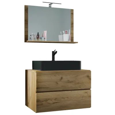 VCM 3-tlg. Waschplatz Waschtisch   Waschbecken Unterschrank Breite 80 cm   Badmöbel Set mit Schubladen Spiegel   Lendas