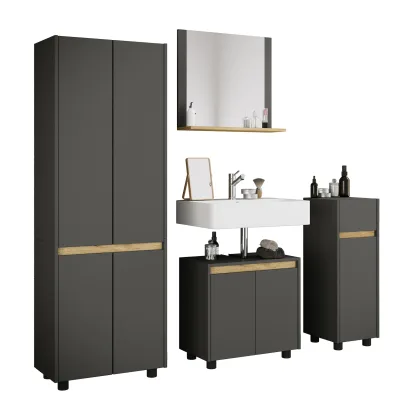 VCM 4-tlg. Badmöbel Set mit Waschbeckenunterschrank, breiter Hochschrank, Midischrank & Spiegel - Cosila