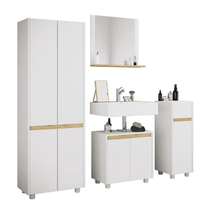 VCM 4-tlg. Badmöbel Set mit Waschbeckenunterschrank, breiter Hochschrank, Midischrank & Spiegel - Cosila