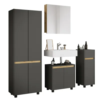 VCM 4-tlg. Badmöbel Set mit Waschbeckenunterschrank, breiter Hochschrank, Midischrank & Spiegelschrank - Cosila