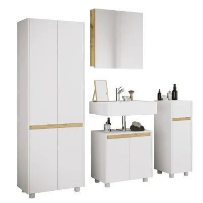 VCM 4-tlg. Badmöbel Set mit Waschbeckenunterschrank, breiter Hochschrank, Midischrank & Spiegelschrank - Cosila