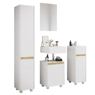 VCM 4-tlg. Badmöbel Set mit Waschbeckenunterschrank, Hochschrank, Midischrank & Spiegel - Cosila