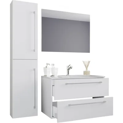VCM 4-tlg. Waschplatz Waschtisch   Waschbecken Unterschrank Breite 80 cm   Badmöbel Set mit Schubladen Drehtüren Spiegel   Badinos