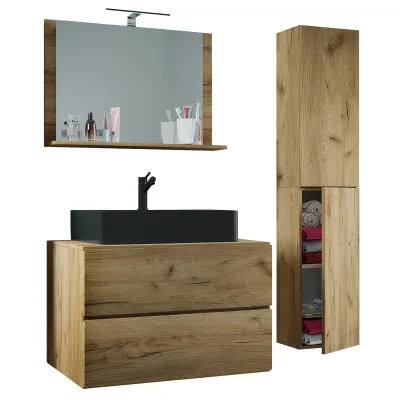 VCM 4-tlg. Waschplatz Waschtisch   Waschbecken Unterschrank Breite 80 cm   Badmöbel Set mit Schubladen Drehtüren Spiegel   Lendas