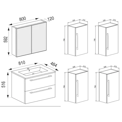 VCM 5-tlg. Waschplatz Waschtisch   Waschbecken Unterschrank Breite 60 cm   Badmöbel Set mit Schubladen Drehtüren Spiegelschrank   Badinos