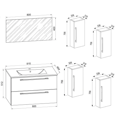 VCM 5-tlg. Waschplatz Waschtisch   Waschbecken Unterschrank Breite 80 cm   Badmöbel Set mit Schubladen Drehtüren Spiegel   Badinos
