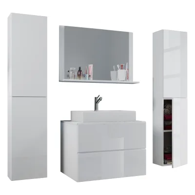 VCM 5-tlg. Waschplatz Waschtisch   Waschbecken Unterschrank Breite 80 cm   Badmöbel Set mit Schubladen Drehtüren Spiegel   Lendas