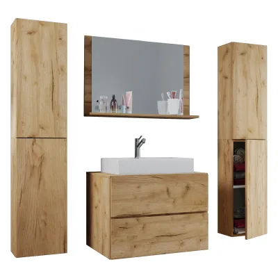 VCM 5-tlg. Waschplatz Waschtisch   Waschbecken Unterschrank Breite 80 cm   Badmöbel Set mit Schubladen Drehtüren Spiegel   Lendas