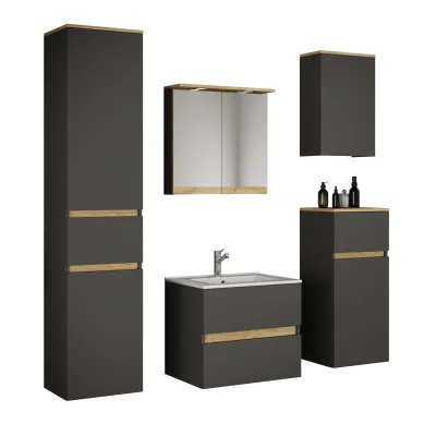 VCM 6-tlg. Waschtisch Set mit Keramikbecken, Badschrank mit 2 Softclose-Schubladen, Hochschrank, Midischrank, Hängeschrank, Spiegelschrank mit Beleuchtung und Steckdose, Maße Unterschrank H. 51 x B. 61 x T. 47 cm, Cosila-I