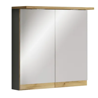 VCM Badspiegelschrank mit Beleuchtung und Steckdose – Spiegelschrank Bad mit 2 Türen und 2 Fächern – Badezimmerschrank hängend – H. 59 x B. 60 x T. 23 cm, Cosila