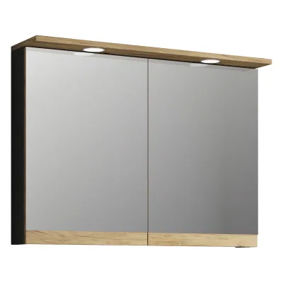 VCM Badspiegelschrank mit Beleuchtung und Steckdose – Spiegelschrank Bad mit 2 Türen und 2 Fächern – Badezimmerschrank hängend – H. 59 x B. 80 x T. 23 cm, Cosila