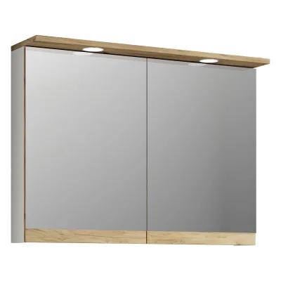 VCM Badspiegelschrank mit Beleuchtung und Steckdose – Spiegelschrank Bad mit 2 Türen und 2 Fächern – Badezimmerschrank hängend – H. 59 x B. 80 x T. 23 cm, Cosila