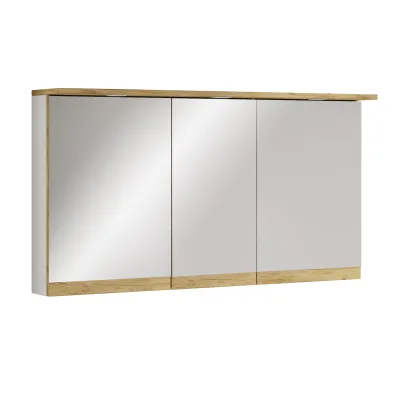 VCM Badspiegelschrank mit Beleuchtung und Steckdose – Spiegelschrank Bad mit 3 Türen und 4 Fächern – Badezimmerschrank hängend – H. 59 x B. 110 x T. 23 cm, Cosila