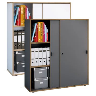P & B Aktenschrank Weiß, Honigeiche 100x110x37 cm