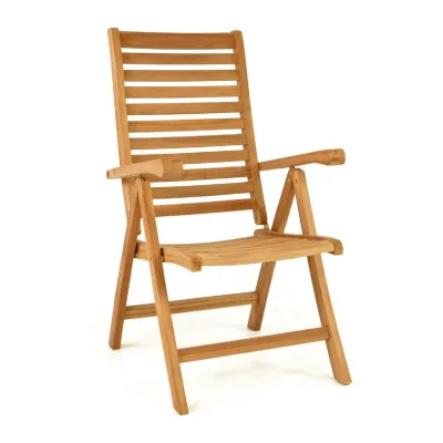 VCM Gartenstuhl Hochlehner Klappstuhl   verstellbar   Teak Holz behandelt   dunkelbraun   Maße H 111 x B 61 x T 65cm