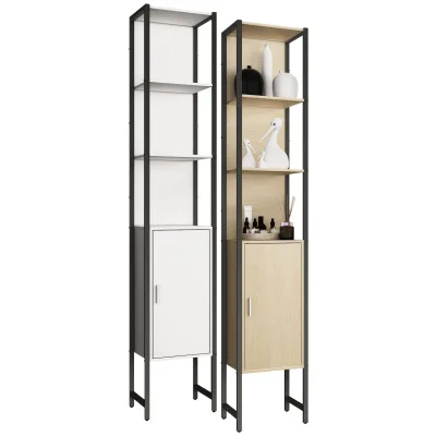 VCM Holz Badezimmerschrank   Badmöbel Metall Industrial Style   Stand Badregal   Hochschrank   Maße ca. H. 185 x B. 33 x T. 30 cm - Edino