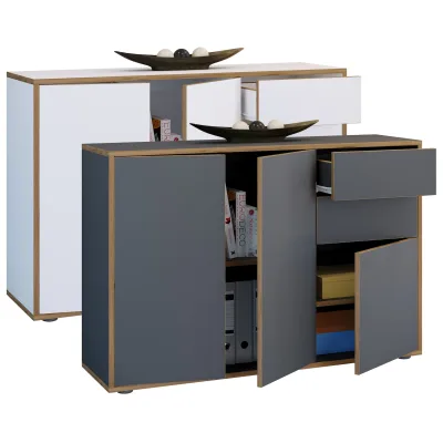 VCM Holz Kommode   Sideboard mit Drehtüren und Schubladen   Büromöbel   Maße ca H. 74 x B. 110 x T. 32cm - Salia