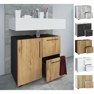 Mid.you Waschbeckenunterschrank Flandu Weiß, Honigeiche 61x51x32 cm