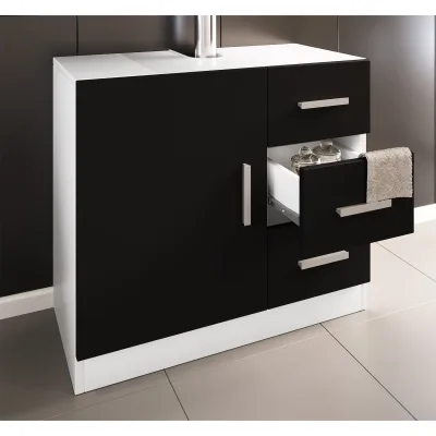 VCM Holz Waschbeckenunterschrank   Badschrank   Maße: H. 56 x B. 63 x T. 30 cm   1 Drehtür   3 Schubladen   modernes Badezimmermöbel – Zalo