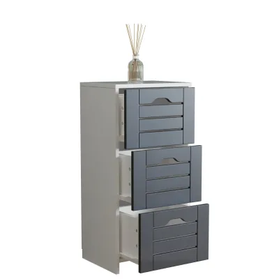 VCM Midischrank – schmaler Badschrank mit 3 Schubladen, H. 76 x B. 38 x T. 28 cm, kompakte Aufbewahrung für Badezimmer, Badmöbel Schubladenkommode, Flonali