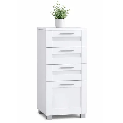 VCM Midischrank – schmaler Badschrank mit 4 Schubladen, H. 76 x B. 38 x T. 28 cm, kompakte Aufbewahrung für Badezimmer, Badmöbel, Schubladenkommode, Nilari
