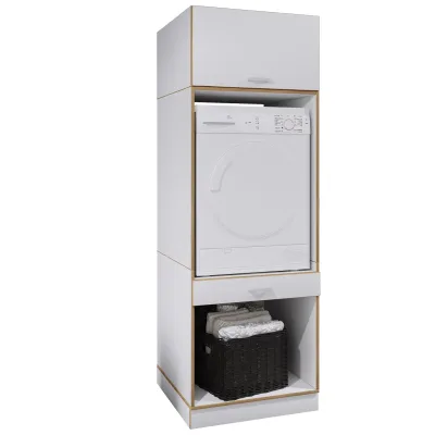 VCM Waschmaschinenschrank mit Unterschrank, Waschmaschinenumbau mit Stauraum hinter einer Klappe und einer Schublade, Maße: Überbauschrank H. 200 x B. 67 x T. 68 cm, Rislo OP
