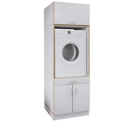 VCM Waschmaschinenschrank mit Unterschrank, Waschmaschinenumbau mit Stauraum hinter zwei Drehtüren und einer Schublade, Maße: Überbauschrank H. 200 x B. 67 x T. 68 cm, Rislo CL
