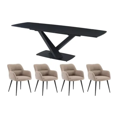 Vente-Unique Essgruppe Schwarz 260x76x90 cm