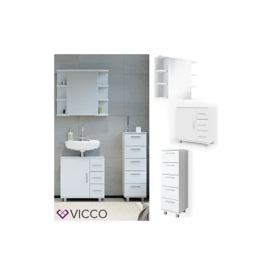 VICCO Badmöbel Set ILIAS Weiß Bad Spiegel Kommode Unterschrank Badschrank