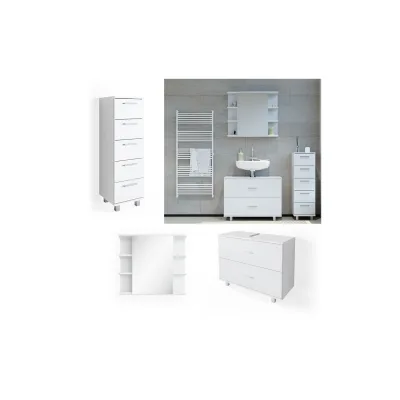 VICCO Badmöbel Set ILIAS Weiß  Spiegel Kommode Unterschrank Badschrank