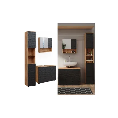 Vicco Badmöbel-Set Irma Eiche Anthrazit 3-teilig Hochschrank Waschbeckenschrank 80 cm