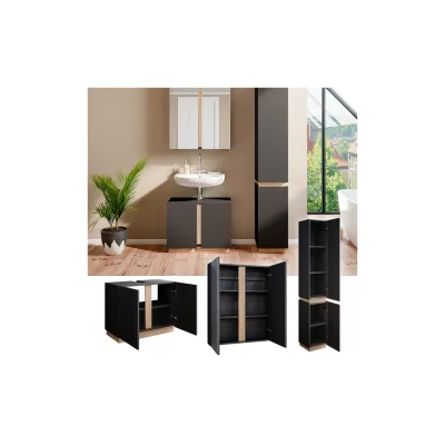 Vicco Badmöbelset Gloria Anthrazit Sonoma modern Badezimmer Spiegelschrank Waschtischunterschrank Hochschrank