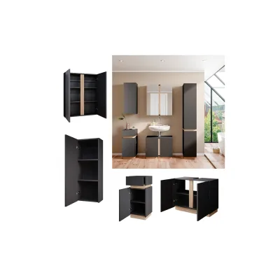 Vicco Badmöbelset Gloria Anthrazit Sonoma modern Badezimmer Spiegelschrank Waschtischunterschrank Midischrank Hängeschrank