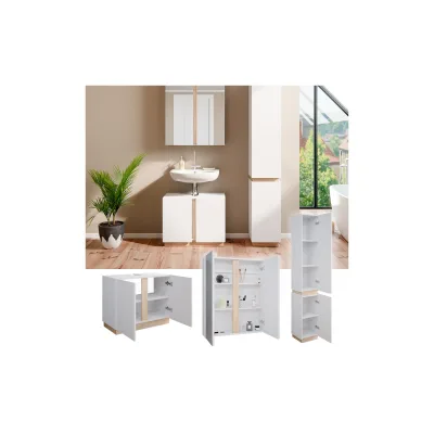 Vicco Badmöbelset Gloria Weiß Sonoma modern Badezimmer Spiegelschrank Waschtischunterschrank Hochschrank