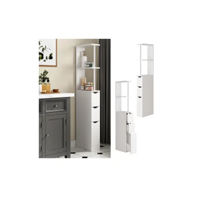Vicco Badschrank Vera Weiß 15 x 137 cm mit 3 Schubladen