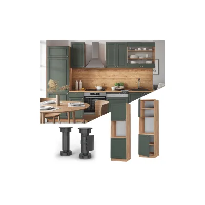 Vicco Herdumbauschrank Küchenschrank Küchenmöbel Fame-Line Landhaus Eiche Grün 60 cm Gold Küche Einbauküche Blende Herdschrank Hochschrank Küchenzeile Drehtür Einlegeboden