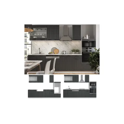 Vicco Küche Fame-Line 240 cm Küchenzeile Landhaus Küchenblock Einbau Anthrazit