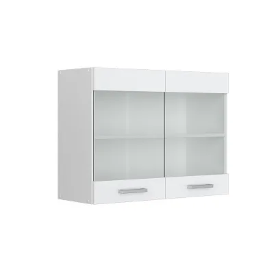 Vicco Küchenglasschrank Weiß Hochglanz, Weiß 80x60x31 cm