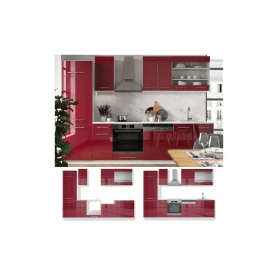 Vicco Küchenzeile Bordeaux, Weiß 300x153.6x51.6 cm