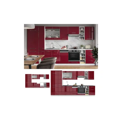 Vicco Küchenzeile Bordeaux, Weiß 355x206.8x51.6 cm