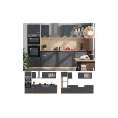 Vicco Küchenzeile R-Line 300 cm Schwarz Beton Eiche ohne Arbeitsplatte