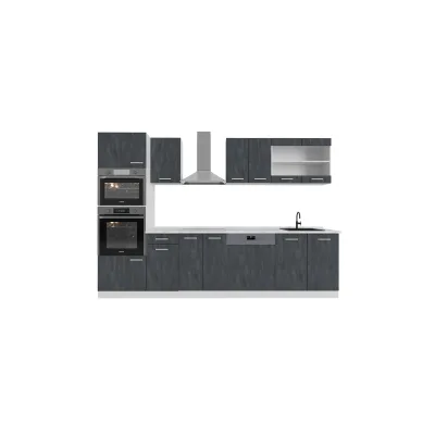 Vicco Küchenzeile R-Line 300 cm Schwarz Beton Weiß mit Arbeitsplatte Eiche