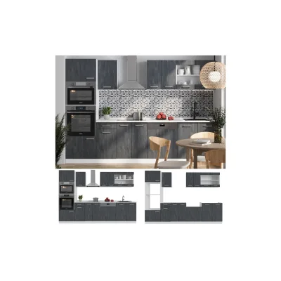 Vicco Küchenzeile R-Line 300 cm Schwarz Beton Weiß ohne Arbeitsplatte