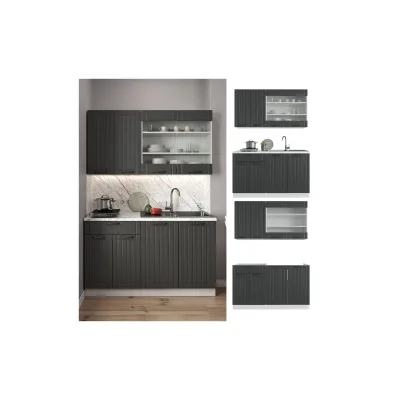 Vicco Singleküche Dunkelgrau 140x81.6x51.6 cm