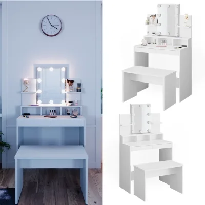 Vicco Schminktisch Frisiertisch Schminkkommode Ania mit LED Beleuchtung Sitzbank