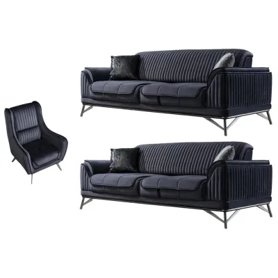 Villa Möbel Sitzgarnitur Schwarz 187x85x100 cm